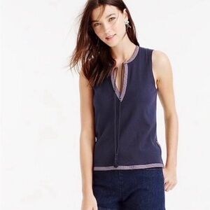 J. Crew Navy Sleeveless Knit Tank with Contrast Trim and Tie